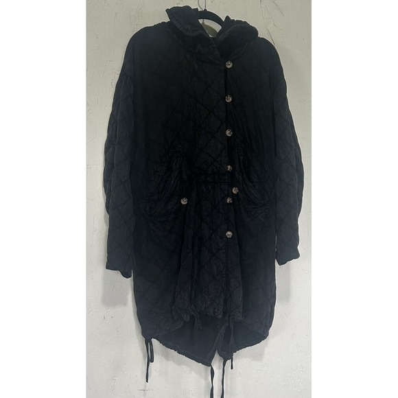 Free People One Cedar Parachute Jacket Hood Quilted Black Small Oversized - Picture 5 of 11